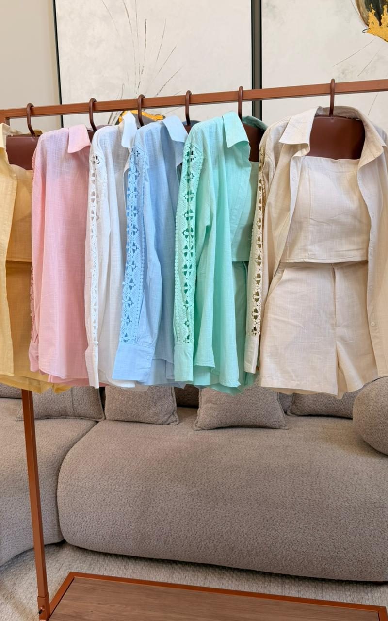 conjunto 3 peças caribe tecido alfaiataria amarante com linho premium importado